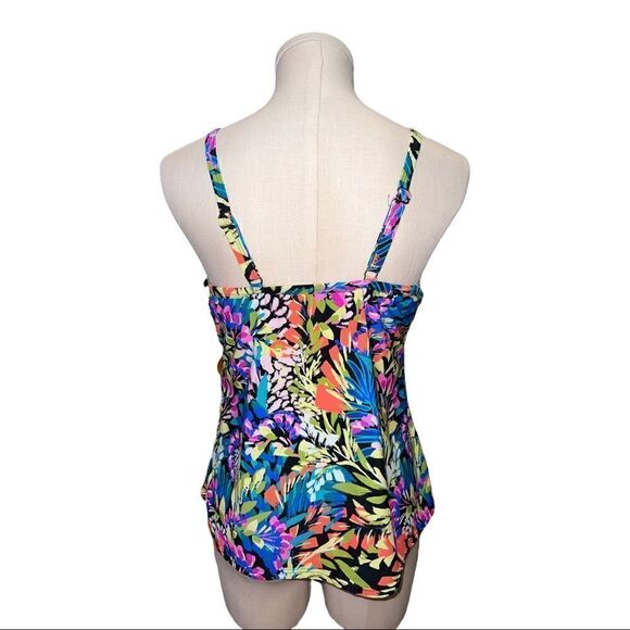 Island Escape Black Multicolor Waterfall Gardens Printed Tankini Swim Top 8 NWT - Picture 3 of 8